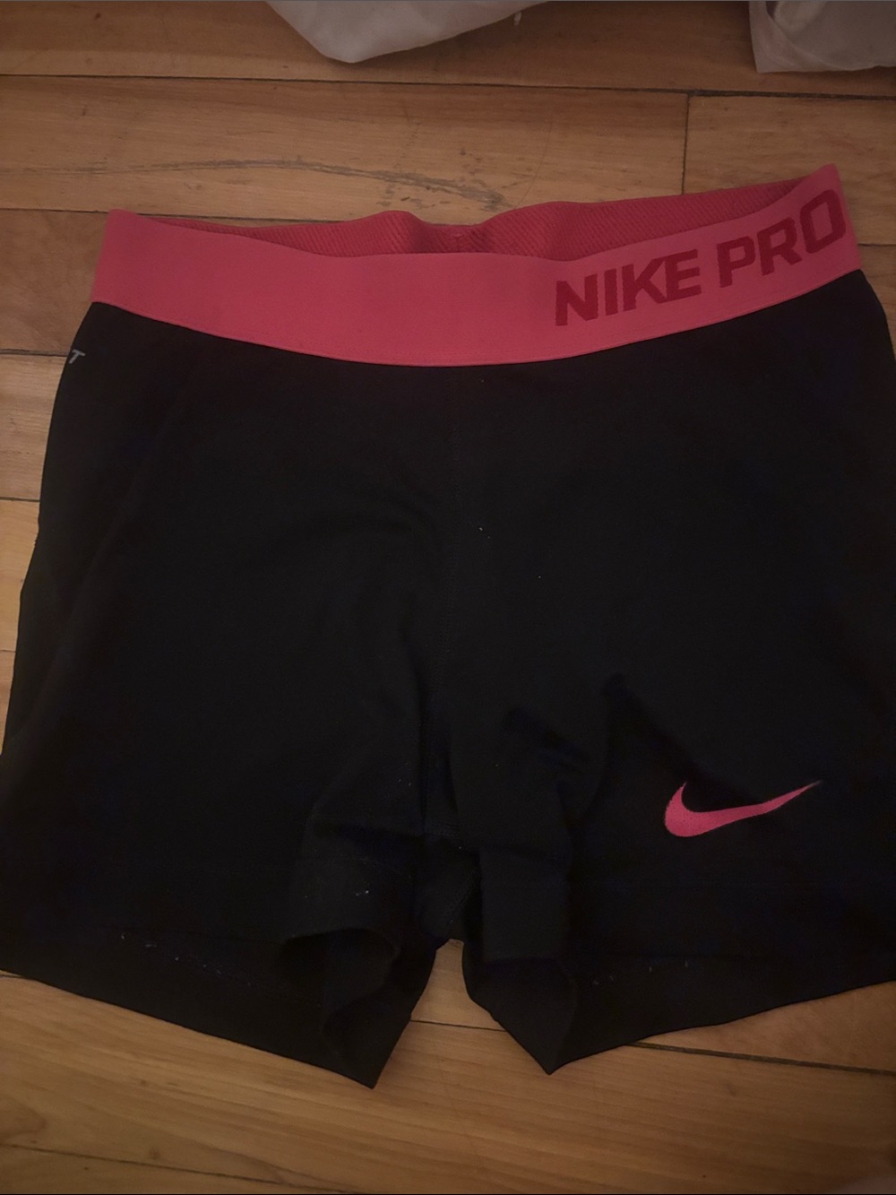 Nike Pro Black Shorts with Pink Waistband and Swoosh